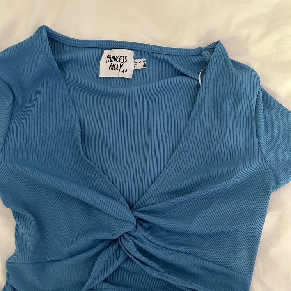 Princess Polly Blue Tie Front Fitted Blouse